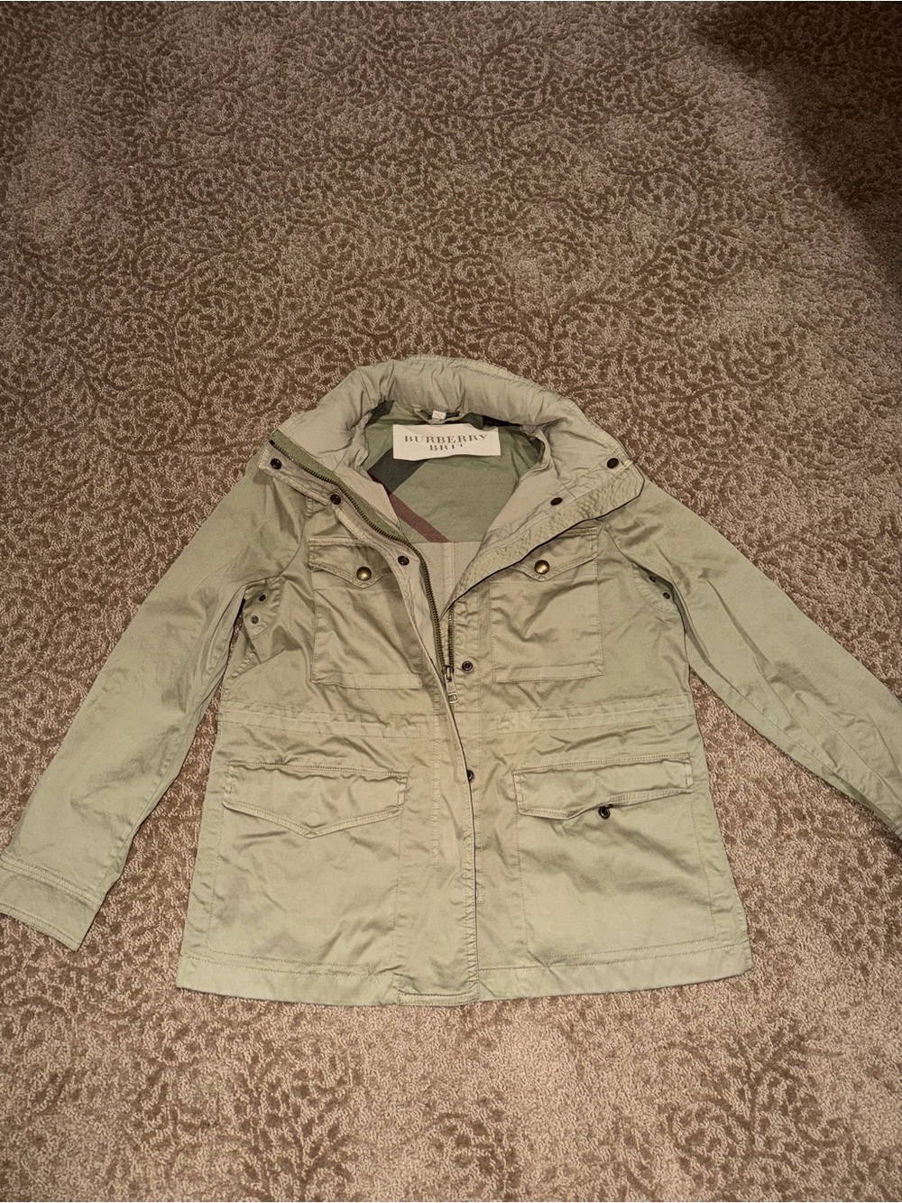 Burberry Olive Green Military Cinched Waist Trench Jacket Size 10